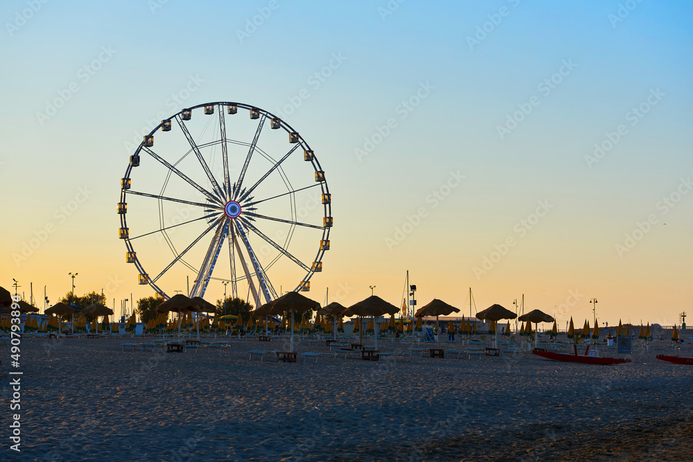 Rimini ferris wheel at sunset