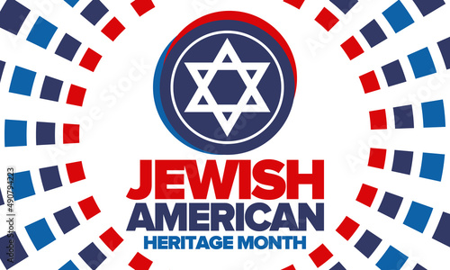 Jewish American Heritage Month. Jewish American contribution to the history United States. Celebrated annual in May. Star of David. Israel symbol. Vector poster, creative illustration