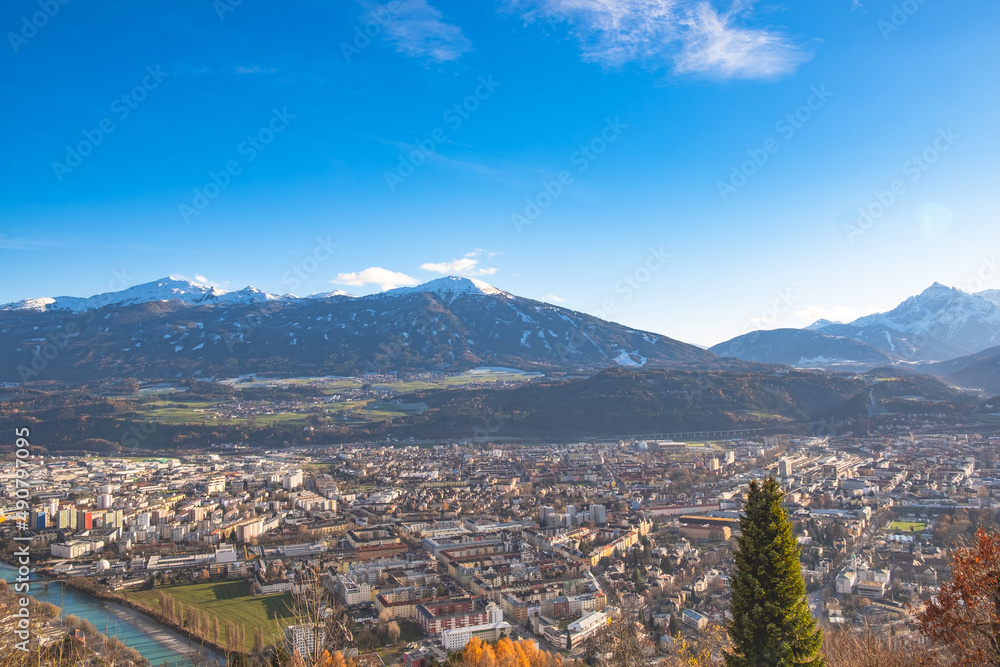 View from the Nordkette Alps mountain landscape in Innsbruck
