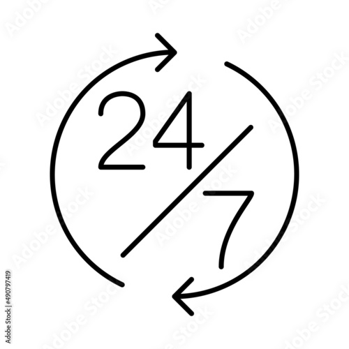 24 7 Support thin line symbol, Icon. Illustration