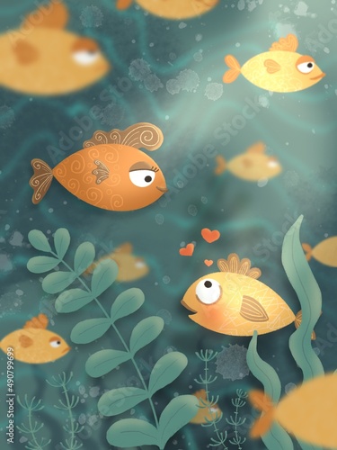 fish in love swim in the water