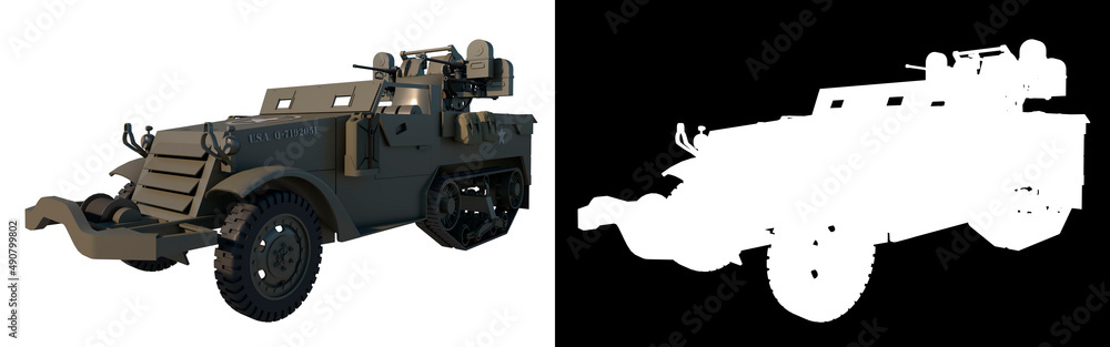 M16 Multi-Barreled Motorized Carriage - Perspective F view white background alpha png 3D Rendering Ilustracion 3D	