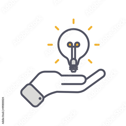 Creative Idea Line Icon. Light bulb in hand education, innovation logo. Illus...