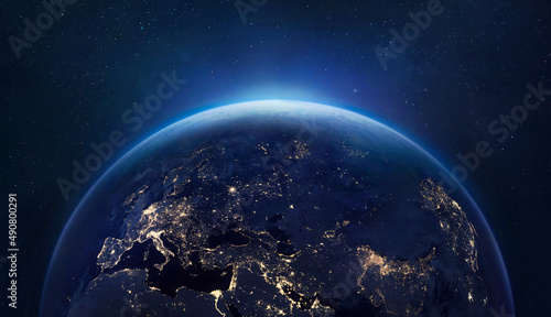 Fototapeta Naklejka Na Ścianę i Meble -  Earth at night. Planet Earth in space. Turn off your lights for save climate. Elements of this image furnished by NASA 