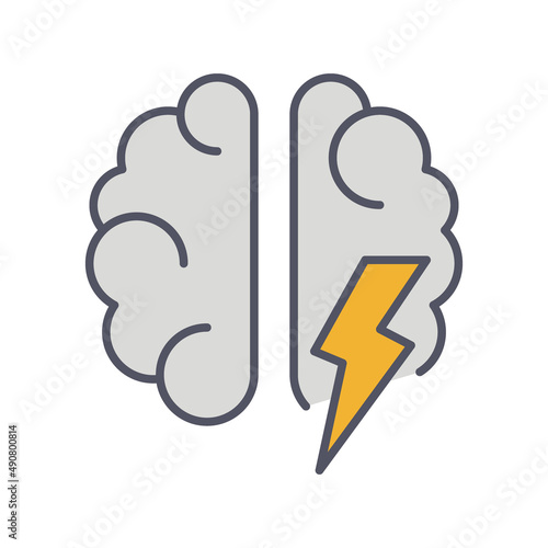 Brainstorm Line Icon. Lightning in brain innovation logo. Illustration