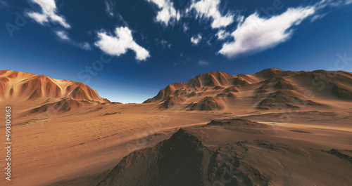 Desert landscape with blue sky on the background photo