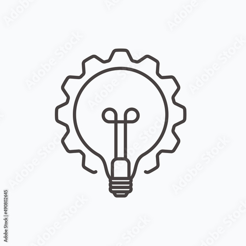 Innovation thin line symbol, cogwheel and lamp bulb Icon. Innovation logo. Il...