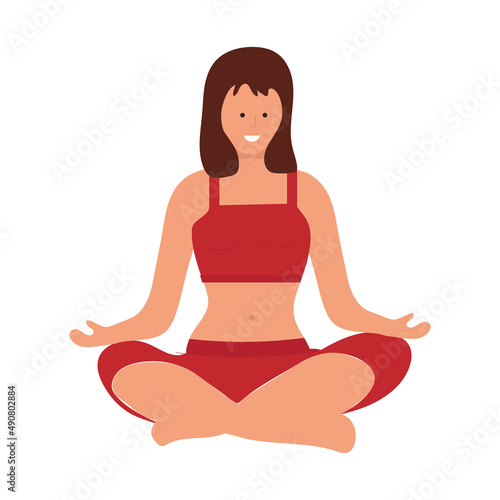 Girl in the yoga pose on a white background