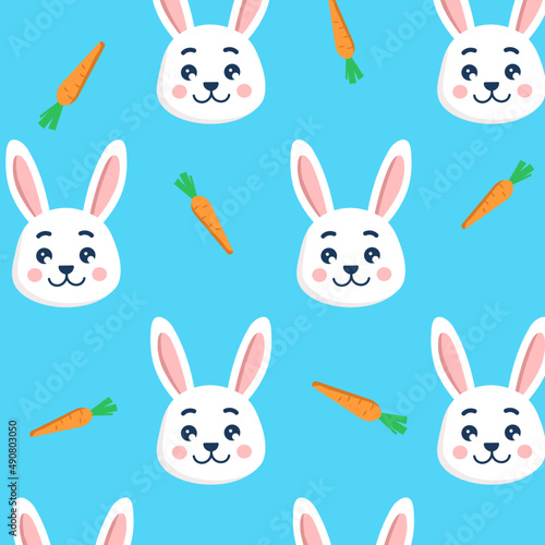 Easter bunny cute vector character pattern. Isolated cartoon animal vector seamless background. Holiday design. For greeting cards  textile  packages prints 