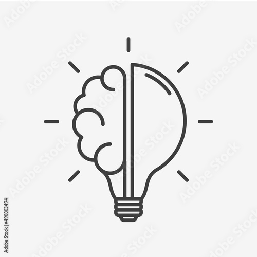 Creative Idea Line Icon. Brain in lightbulb education logo. Illustration.