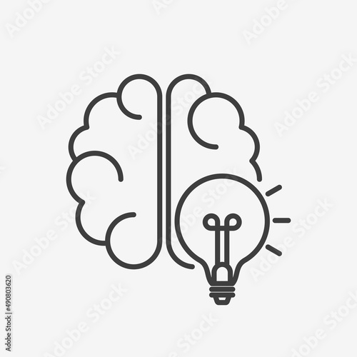 Creative Idea Line Icon. Brain in lightbulb education logo. Illustration.
