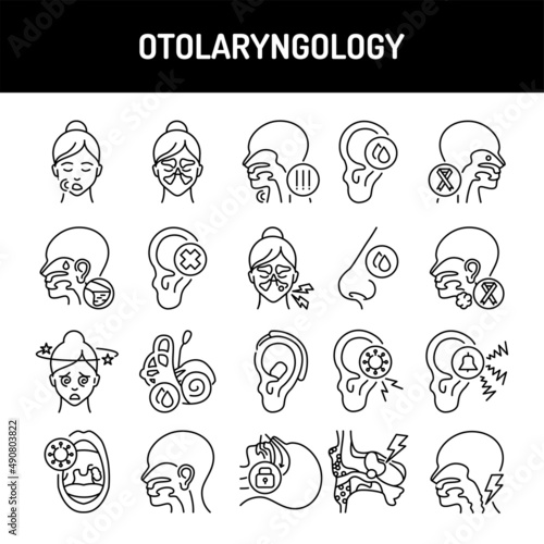 Otolaryngology line icons set. Isolated vector element.