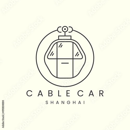 cable car with emblem and line art style logo icon template design. gondola vector illustration
