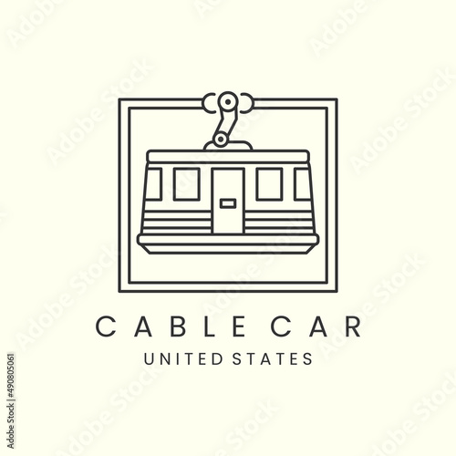 cable car with emblem and line art style logo icon template design. tram, gondola vector illustration