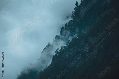 Mountain covered with fog in Switzerland Europe