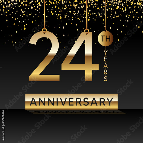 24 years anniversary, vector design for anniversary celebration with gold color on black background, simple and luxury design. logo vector template