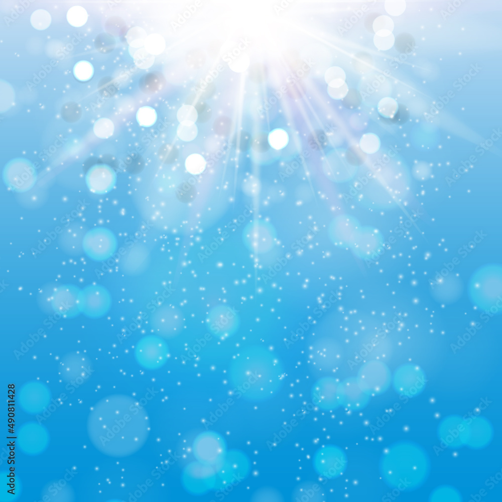 sea blue background with sparkles and rays.