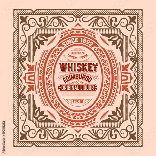 Whiskey label with old frames