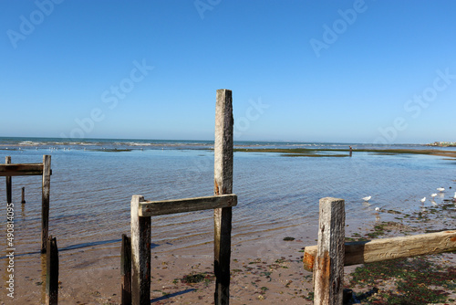 dilapidated wooden pier on the beach