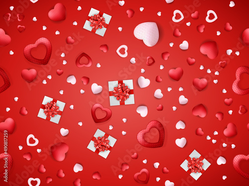 Love red background with hearts. Illustration