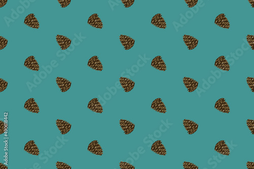 Holiday New Year and Merry Christmas Seamless Pattern Background with pine cone. Illustration