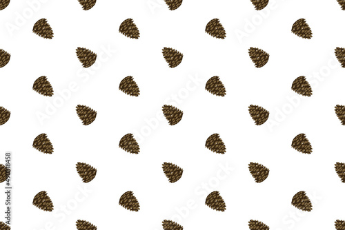 Holiday New Year and Merry Christmas Seamless Pattern Background with pine cone. Illustration © olegganko