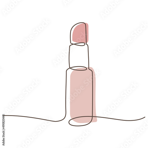Decorative cosmetics for makeup - Lipstick, continuous one line drawing, single line art. Vector