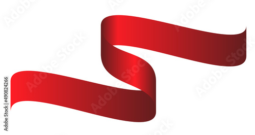 Red colorful curved ribbon on white background. Illustration.