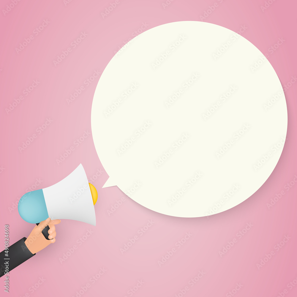 Abstract Background with Megaphone in human hand, speech bubble and copy space. Illustration