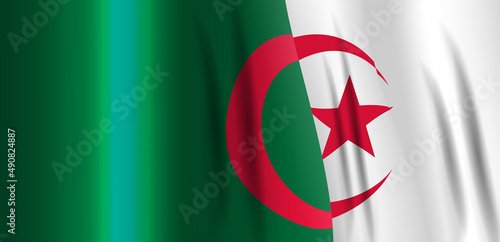 National White and red flag of Algerian People's Democratic Republic. Waving ...