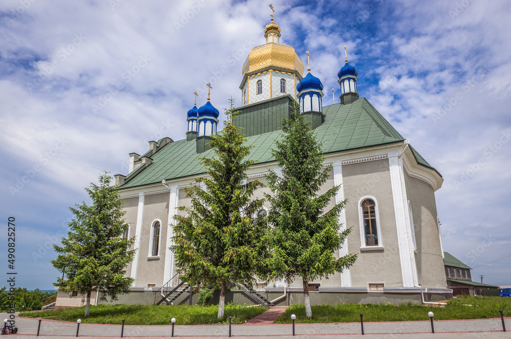 Exterior of Protection of Holy Virgin Church in St John the Theologian Monastery in Khreshchatyk village, Ukraine