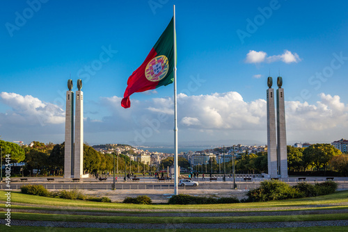 Large Flag of Portugal in Eduardo VII Park in Lisbon city, Portugal photo