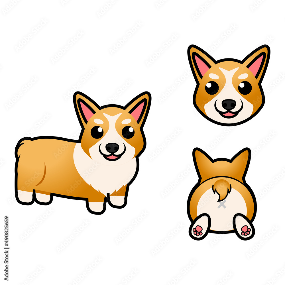 Cartoon corgi set with different poses and emotions