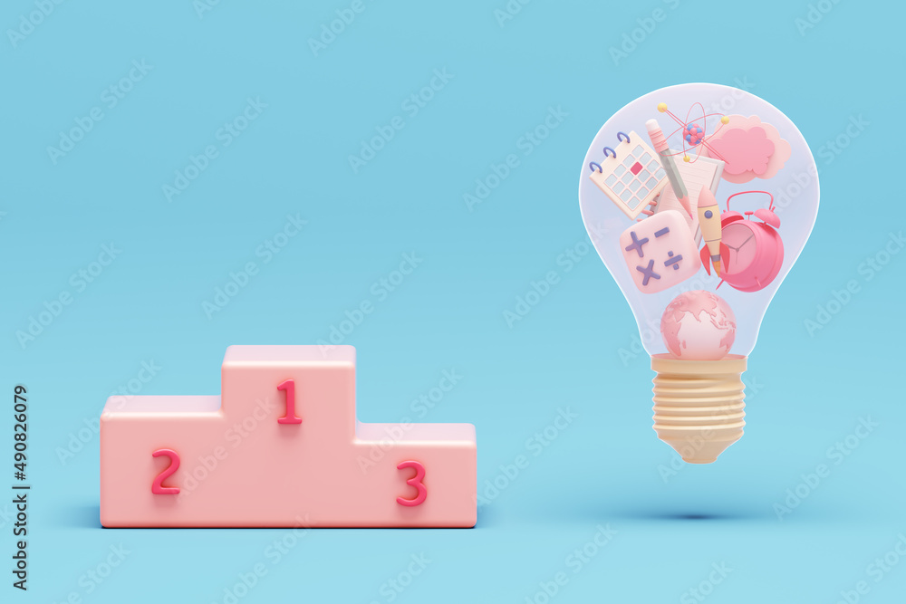 winner stand podium 1 2 3. clock alarm timetable calculation cloud notebook global calendar pencil. kids cute pastel pink objects of imagination learning creative education colorful. 3D Illustration. winner stand podium 1 2 3. clock alarm timetable calculation cloud notebook global calendar pencil. kids cute pastel pink objects of imagination learning creative education colorful. 3D Illustration.