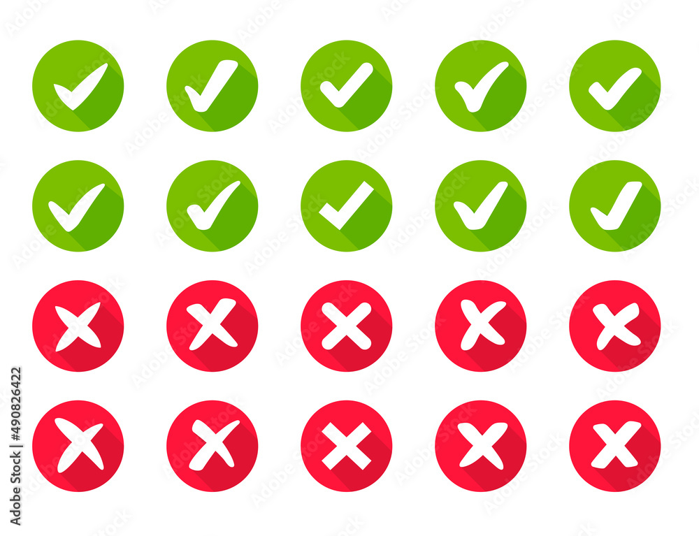 wrong check mark icon long shadow for validation isolated on a white background wrong check mark icon long shadow for validation isolated on a white background
