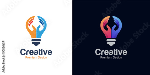 creative idea imagination or innovation logo for life hack creativity hand made vector icon symbol
