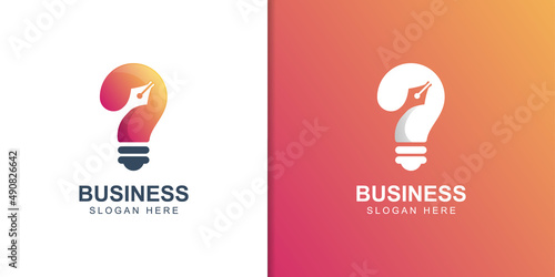 Creative Education logo design with Light bulb and pen ink for Creative idea vector design. Smart writer vector icon symbol