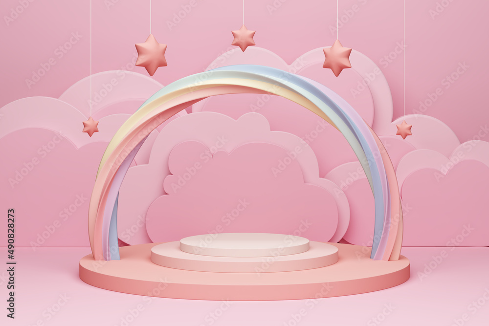 Φωτογραφία marshmallow pink pastel product podium or display rainbow girly girl advertising cloud layer set theatre vibe cutout twist sweet tooth makeup cosmetic teenager star model hanging