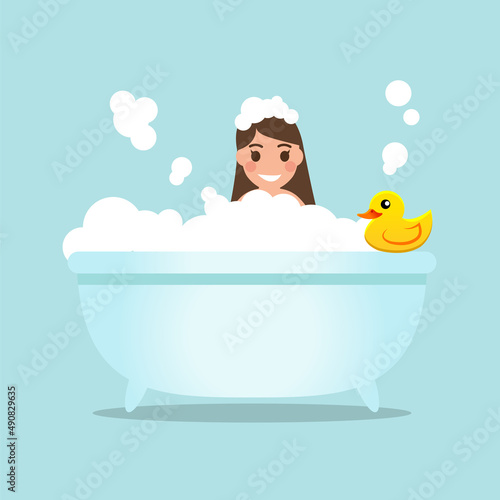 woman bathing vector cartoon illustration