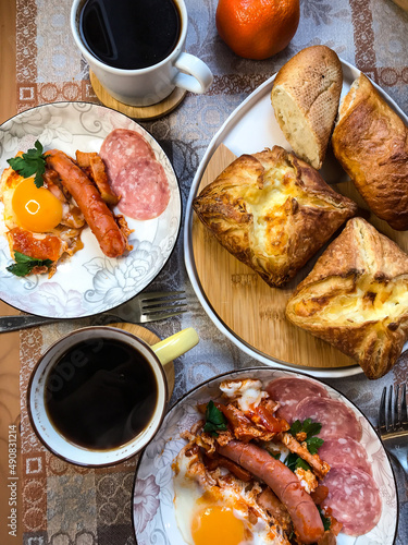homemade breakfast on the table. healthy eating. breakfast at home. family breakfast.