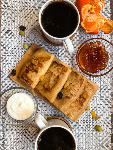 homemade breakfast on the table. healthy eating. breakfast at home. family breakfast.