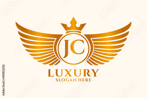 Luxury royal wing Letter JC crest Gold color Logo vector, Victory logo, crest logo, wing logo, vector logo template.