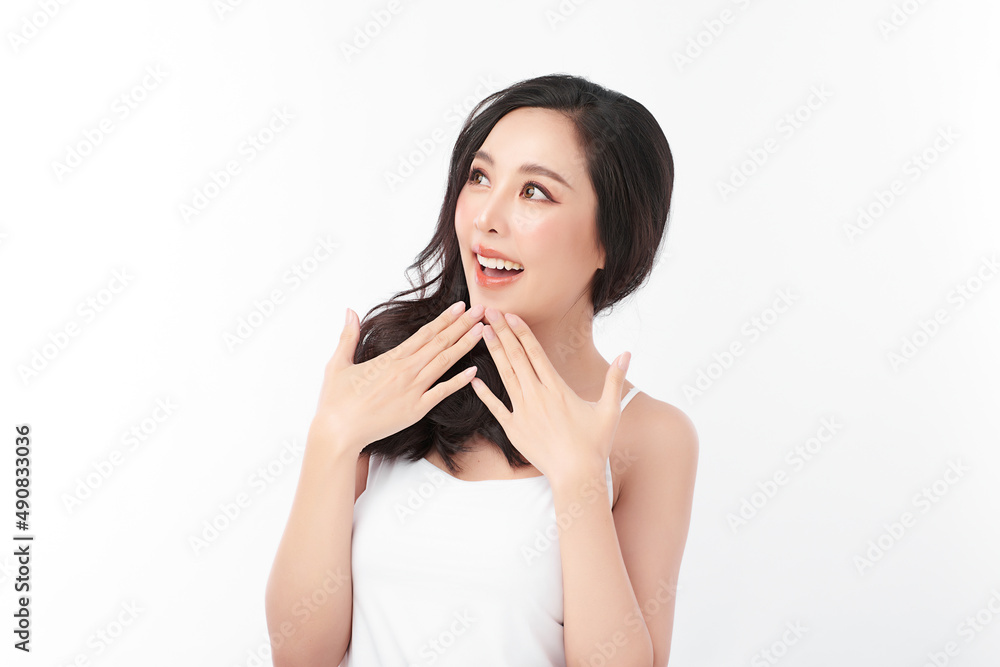 Beautiful young asian woman with clean fresh skin on white background, Face care, Facial treatment, Cosmetology, beauty and spa, Asian women portrait. Beautiful young asian woman with clean fresh skin on white background, Face care, Facial treatment, Cosmetology, beauty and spa, Asian women portrait.