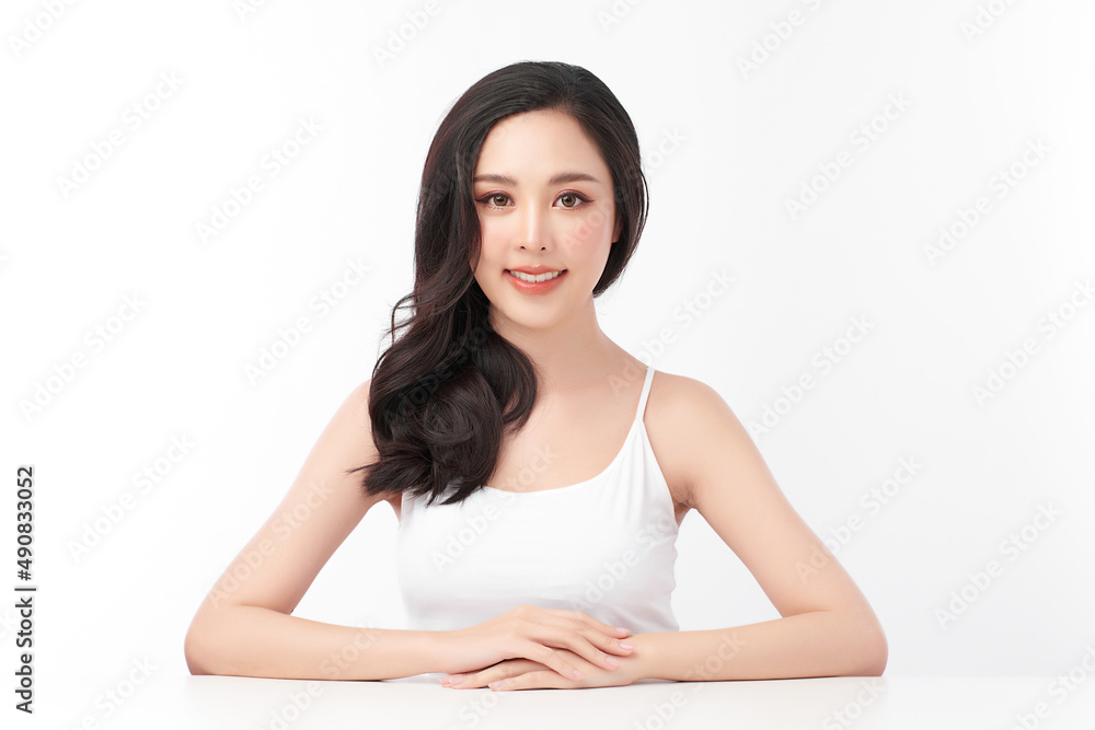 Beautiful young asian woman with clean fresh skin on white background, Face care, Facial treatment, Cosmetology, beauty and spa, Asian women portrait. Beautiful young asian woman with clean fresh skin on white background, Face care, Facial treatment, Cosmetology, beauty and spa, Asian women portrait.