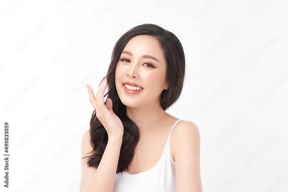 Beautiful young asian woman with clean fresh skin on white background, Face care, Facial treatment, Cosmetology, beauty and spa, Asian women portrait. Beautiful young asian woman with clean fresh skin on white background, Face care, Facial treatment, Cosmetology, beauty and spa, Asian women portrait.