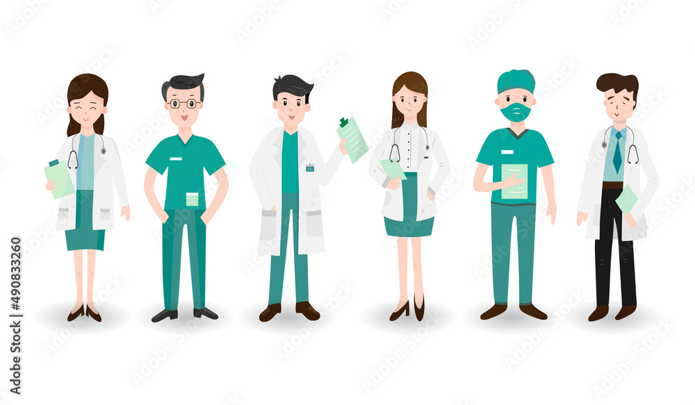 Doctors team characters isolated on white background.Vector.Illustration. Doctors team characters isolated on white background.Vector.Illustration.