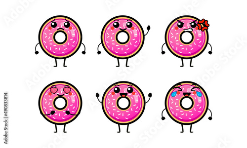 Cute pink donut character vector illustration