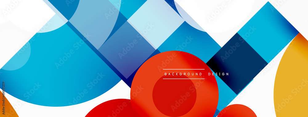 Circle and square geometric background. Round shapes with squares and triangles composition for wallpaper, banner, background or landing Circle and square geometric background. Round shapes with squares and triangles composition for wallpaper, banner, background or landing