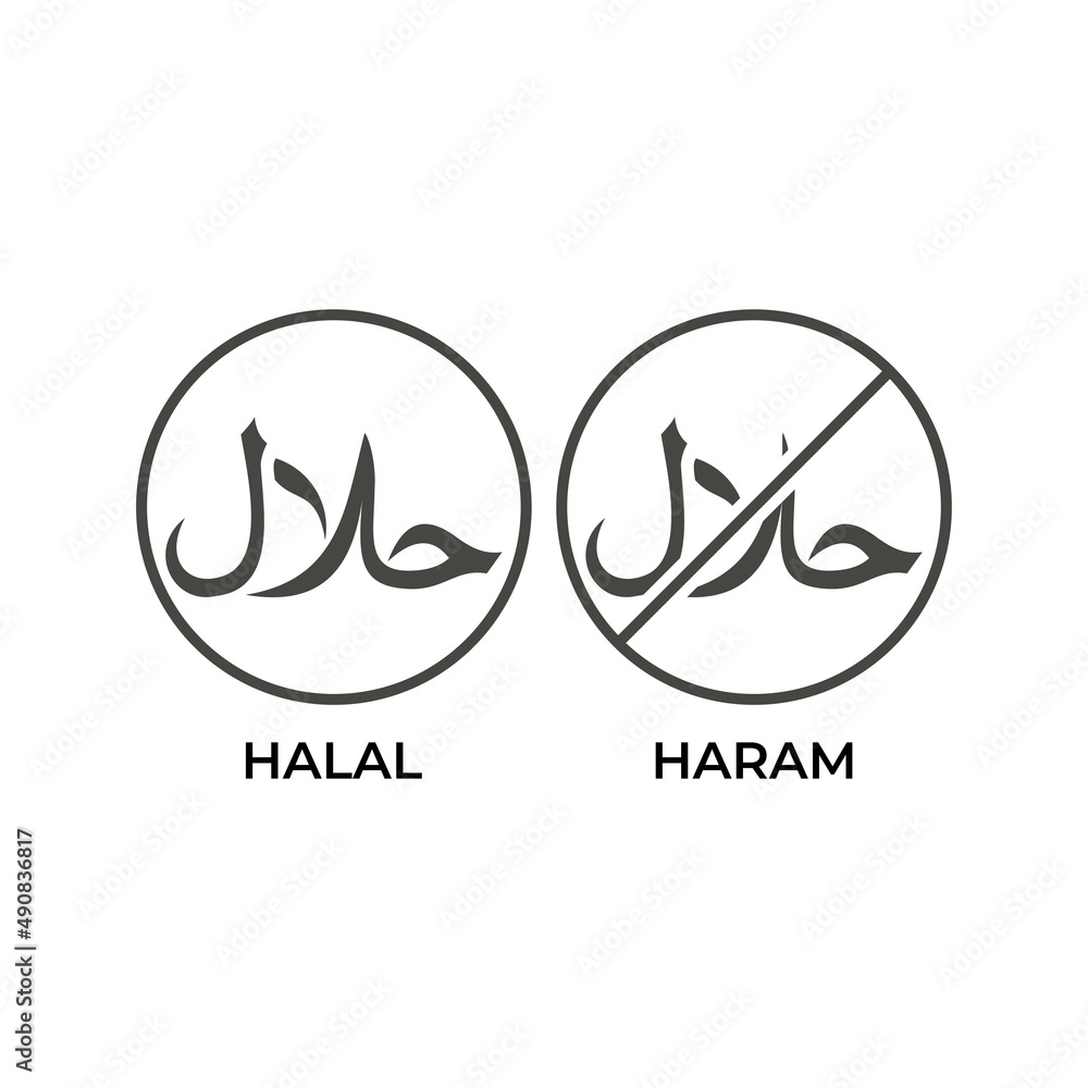 Halal and haram label. Vector outline icon template