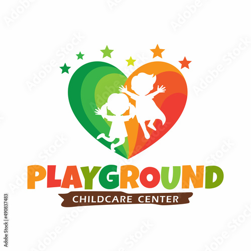 Preschool, kindergarten, playgroup logo icon design template. Children school vector illustration